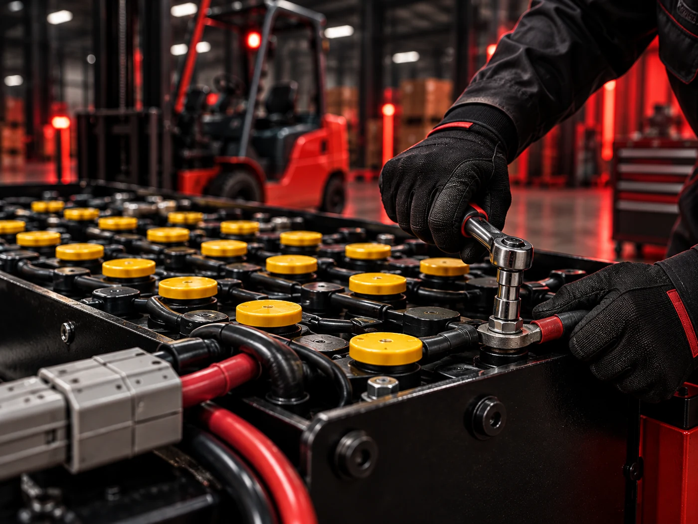 Manutenção de bateria tracionária para empilhadeira